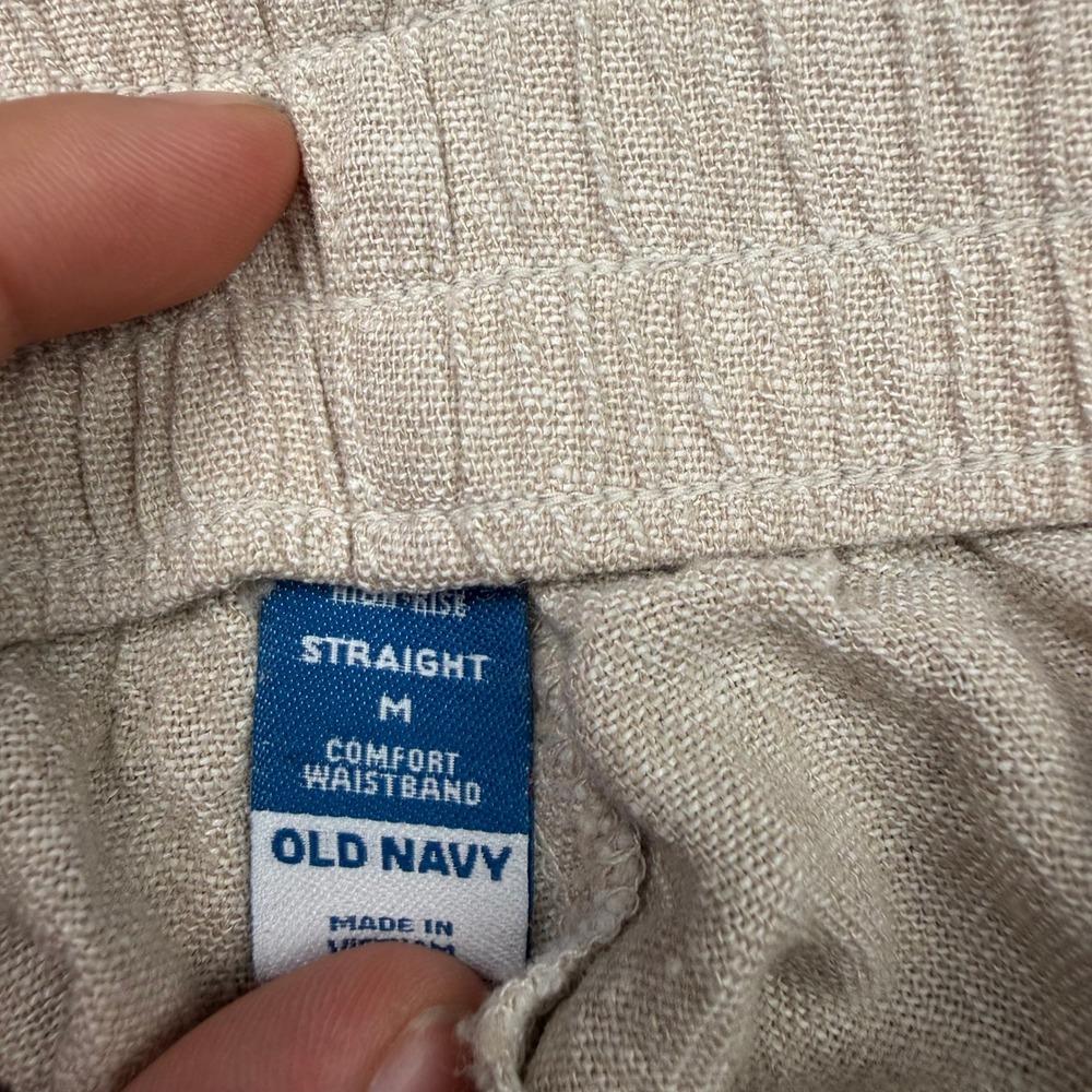 Old Navy Womens Straight High Rise Linen Blend Comfort Waist Pants Beige Size M - Picture 6 of 9